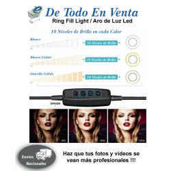 Aro Luz Led (26 Cm) + Trípode (2,10 Mts) + Porta Trípode + Soporte Celular