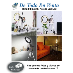 Aro Luz Led (26 Cm) + Trípode (2,10 Mts) + Porta Trípode + Soporte Celular
