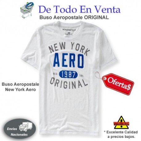 Camiseta Aéropostale de Hombre Blanca - New York Aero 1987 (Talla XL)